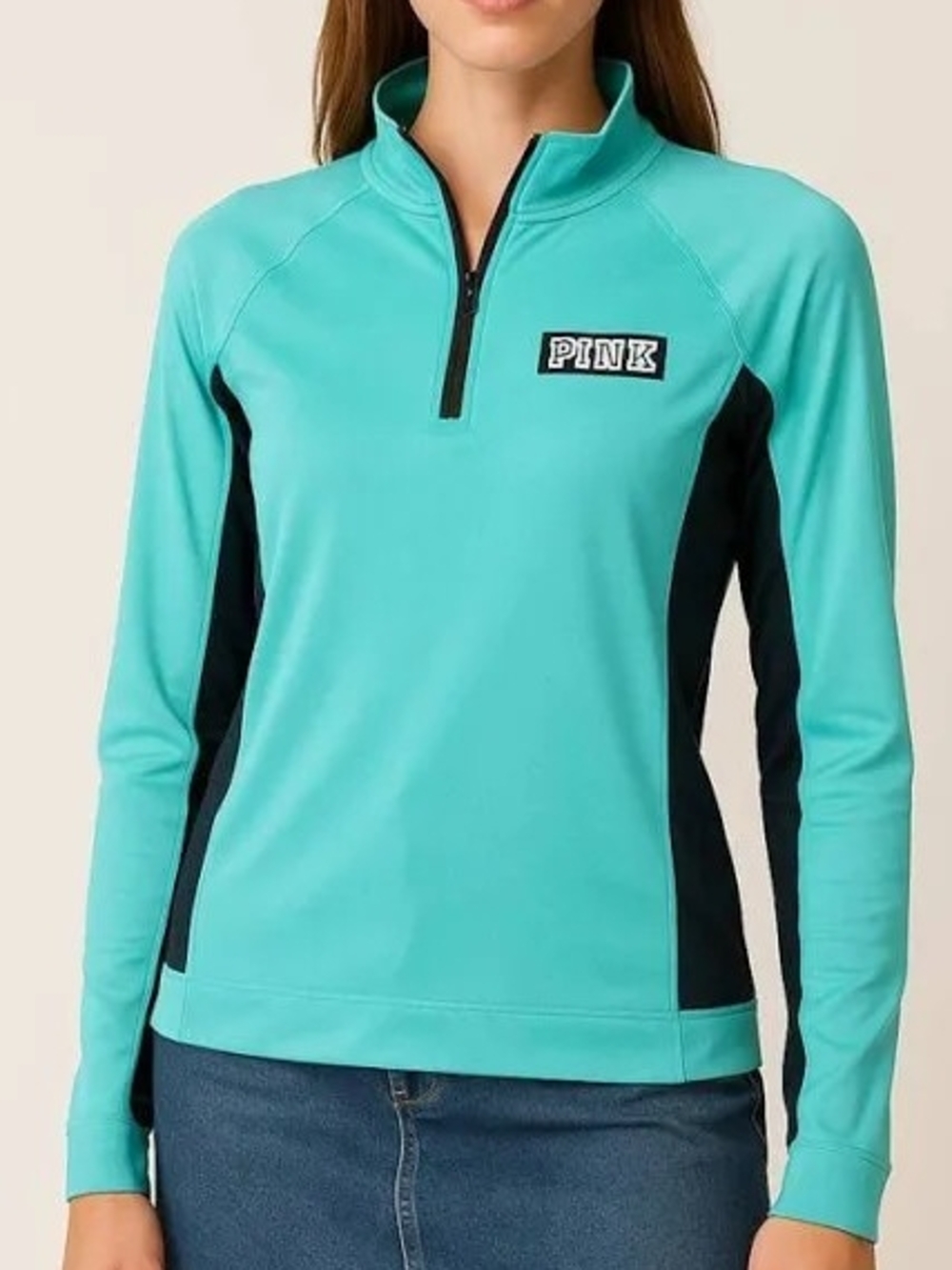 PINK Victoria's Secret Ultimate Quarter Zip Pullover Mint Aqua Black Medium